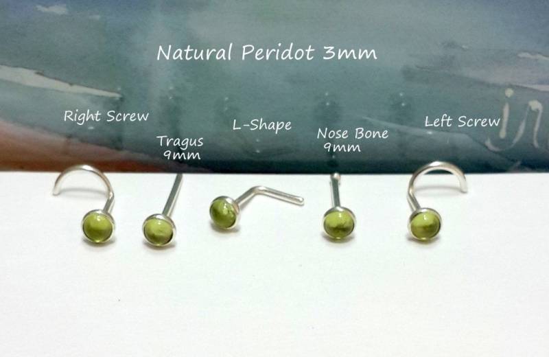 sterling Silber Peridot Nasenstecker 2 Mm/3 Mm, August Birthstone, Schraube, Knochen, L-Form, 24G-16G von HelenJewelryK