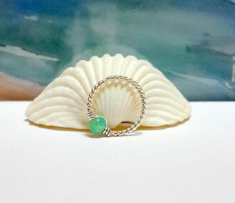 sterling Silber Twisted Septum Ring Grüner Opal Nasenpiercing, 16G 18G 20G, Geschenk von HelenJewelryK