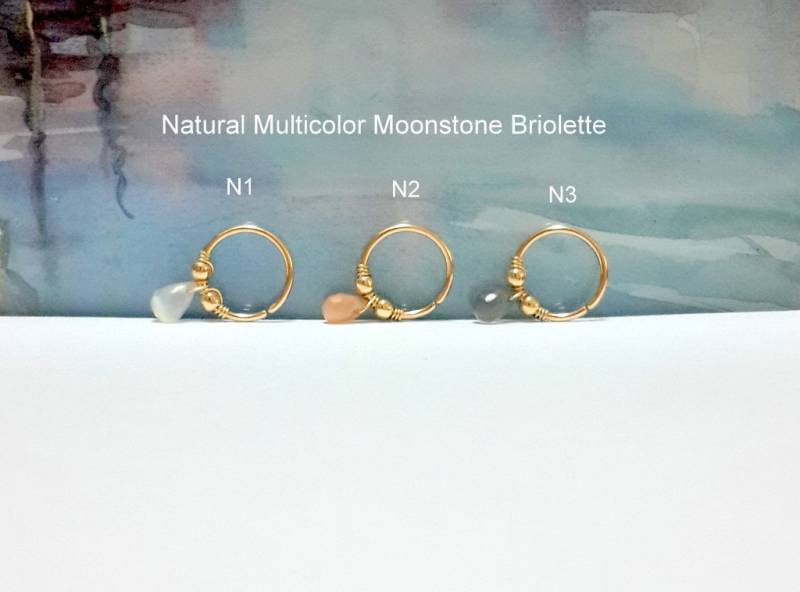 Mondstein Briolette Helix Piercing Gold Hoop Conch 16G-22G, Galaxie Schmuck von HelenJewelryK