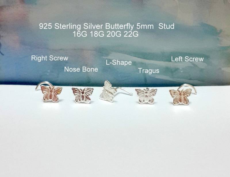 Schmetterling Nasenstecker 22G-16G, Tragus, Helix, Schraube, Knochen, L-Form, Einzigartige Geschenke von HelenJewelryK