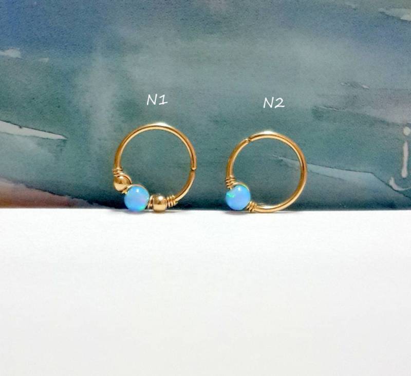 Azurblauer Opal Septum Ring 14K Gold Filled Nasenbügel | 16G-22G Oktober Geburtsstein von HelenJewelryK