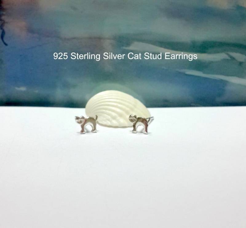 925 Sterling Silber Katze Ohrstecker - Sharm Schmuck, Kleine Katzen von HelenJewelryK