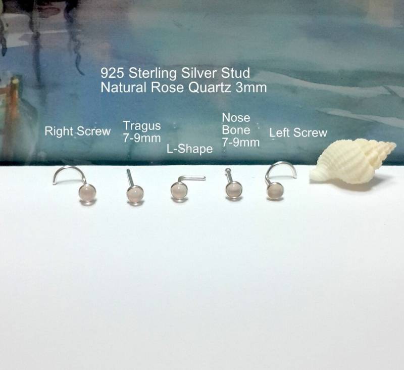 Rosenquarz Sterlingsilber Nasenstecker 16G-22G, Schraube/Knochen L-Form, Geschenk Einkaufen von HelenJewelryK