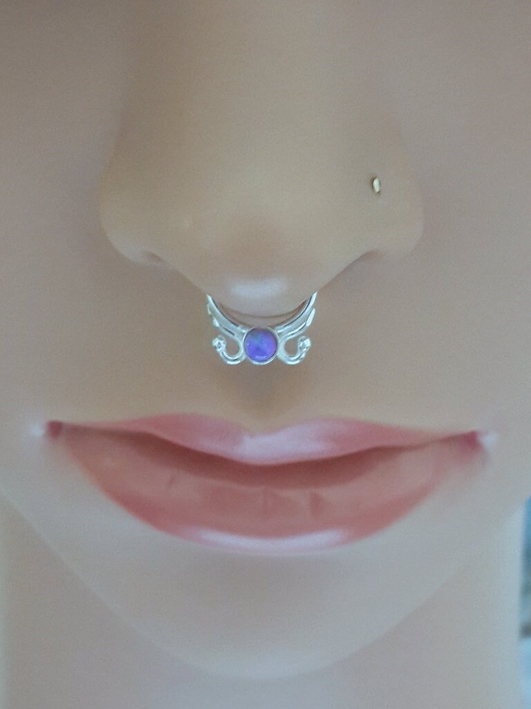 sterling Silber Septum Ring Violet Lab Opal Hoop | 16G-20G, Geschenk Einkaufen von HelenJewelryK