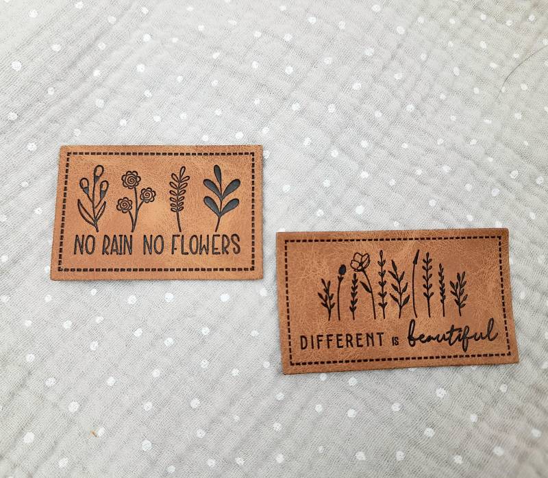Kunstleder Labels Set Blumen No Rain Flowers von HeleniiHandmade