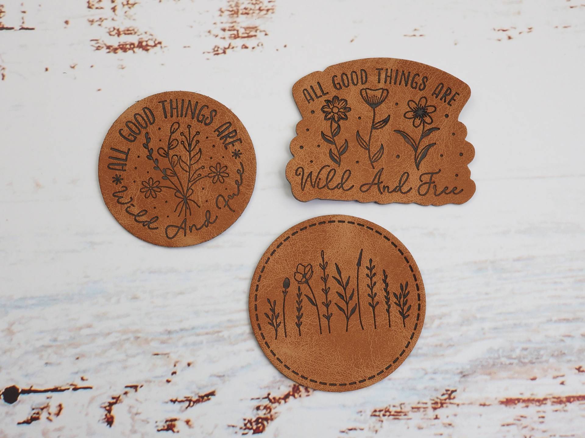 Kunstleder Labels Set Blumen Wild An Free von HeleniiHandmade