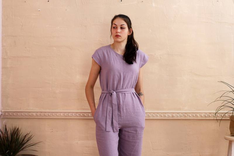 Damen Leinen Overall Lang. Lässige Overalls Mit Taschen. Reine Kleidung Lange Hose. Casual Jumpsuit - 20+ Farben von HelensWear