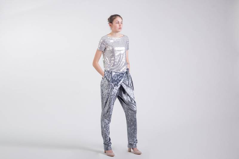 Grau Samt Hose Frauen Formal Lose Wickeln Harem Stil Elegante Abendkleidung - Erhältlich in 10 Farben von HelensWear