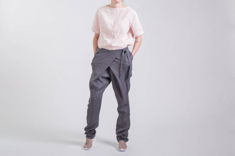 Grau Wickeln Leinen Hose Frauen. Lose Harem Stil. Lange Lässige Natürliche Flachs Hose. Damenhose Mit Taschen 20+ Farben von HelensWear