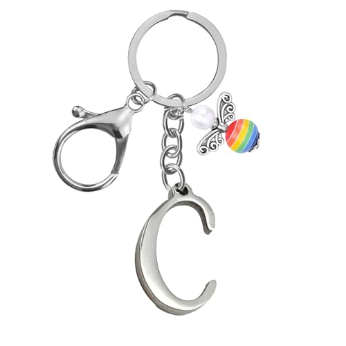 Schlüsselanhänger, Metall Schutzengel Schlüsselanhänger with A-Z Buchstaben,Geschenk Schutzengel Glücksbringer - Süßer Engel mit Herz als Geschenkidee für Freundin (C) von Helgee