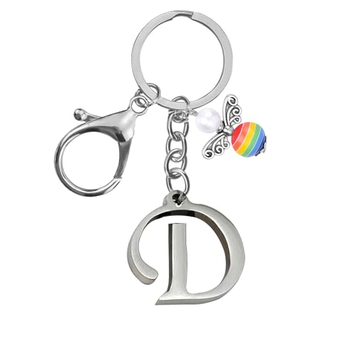 Schlüsselanhänger, Metall Schutzengel Schlüsselanhänger with A-Z Buchstaben,Geschenk Schutzengel Glücksbringer - Süßer Engel mit Herz als Geschenkidee für Freundin (D) von Helgee