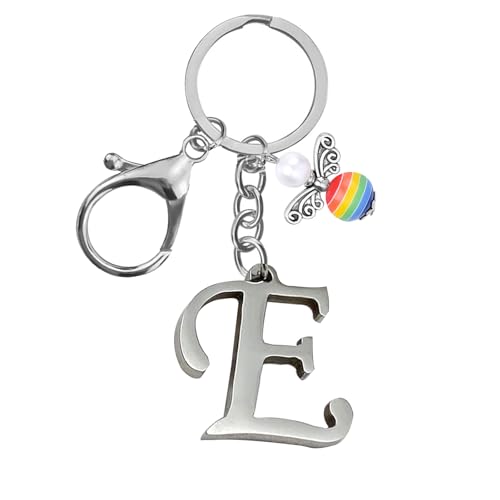 Schlüsselanhänger, Metall Schutzengel Schlüsselanhänger with A-Z Buchstaben,Geschenk Schutzengel Glücksbringer - Süßer Engel mit Herz als Geschenkidee für Freundin (E) von Helgee