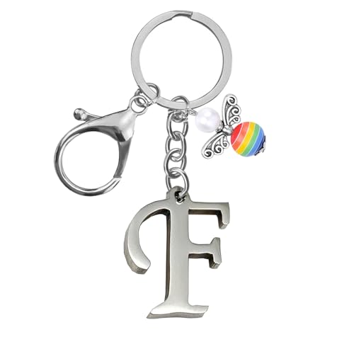 Schlüsselanhänger, Metall Schutzengel Schlüsselanhänger with A-Z Buchstaben,Geschenk Schutzengel Glücksbringer - Süßer Engel mit Herz als Geschenkidee für Freundin (F) von Helgee