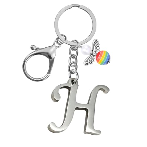 Schlüsselanhänger, Metall Schutzengel Schlüsselanhänger with A-Z Buchstaben,Geschenk Schutzengel Glücksbringer - Süßer Engel mit Herz als Geschenkidee für Freundin (H) von Helgee