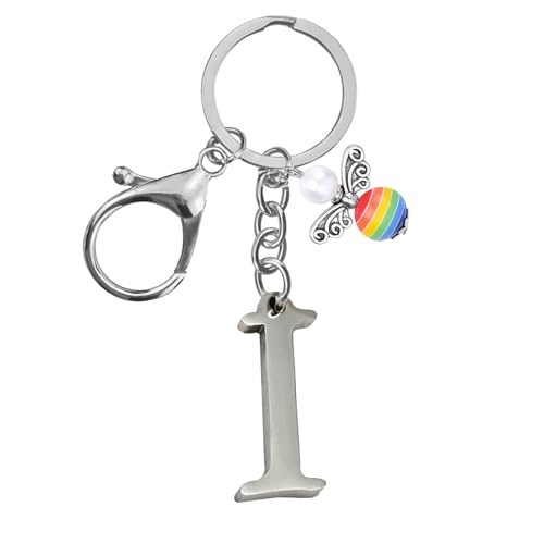 Schlüsselanhänger, Metall Schutzengel Schlüsselanhänger with A-Z Buchstaben,Geschenk Schutzengel Glücksbringer - Süßer Engel mit Herz als Geschenkidee für Freundin (I) von Helgee