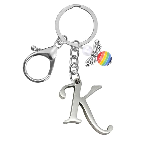 Schlüsselanhänger, Metall Schutzengel Schlüsselanhänger with A-Z Buchstaben,Geschenk Schutzengel Glücksbringer - Süßer Engel mit Herz als Geschenkidee für Freundin (K) von Helgee