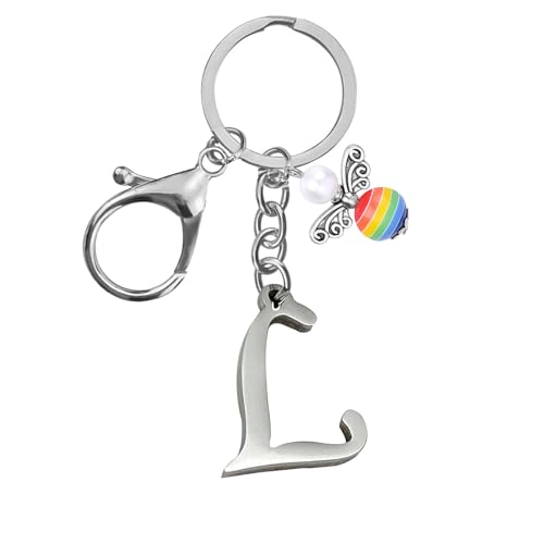 Schlüsselanhänger, Metall Schutzengel Schlüsselanhänger with A-Z Buchstaben,Geschenk Schutzengel Glücksbringer - Süßer Engel mit Herz als Geschenkidee für Freundin (L) von Helgee