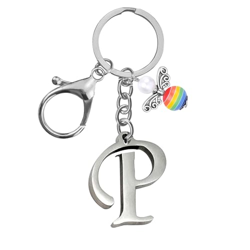 Schlüsselanhänger, Metall Schutzengel Schlüsselanhänger with A-Z Buchstaben,Geschenk Schutzengel Glücksbringer - Süßer Engel mit Herz als Geschenkidee für Freundin (P) von Helgee