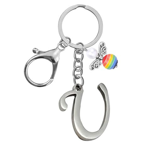 Schlüsselanhänger, Metall Schutzengel Schlüsselanhänger with A-Z Buchstaben,Geschenk Schutzengel Glücksbringer - Süßer Engel mit Herz als Geschenkidee für Freundin (U) von Helgee