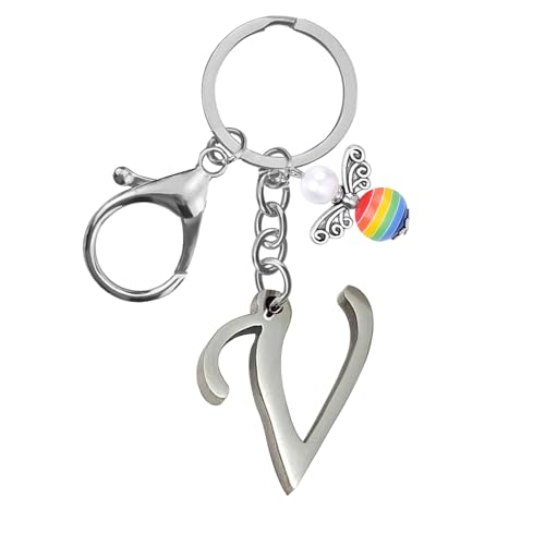 Schlüsselanhänger, Metall Schutzengel Schlüsselanhänger with A-Z Buchstaben,Geschenk Schutzengel Glücksbringer - Süßer Engel mit Herz als Geschenkidee für Freundin (V) von Helgee