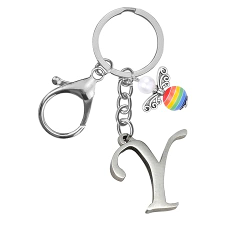 Schlüsselanhänger, Metall Schutzengel Schlüsselanhänger with A-Z Buchstaben,Geschenk Schutzengel Glücksbringer - Süßer Engel mit Herz als Geschenkidee für Freundin (Y) von Helgee
