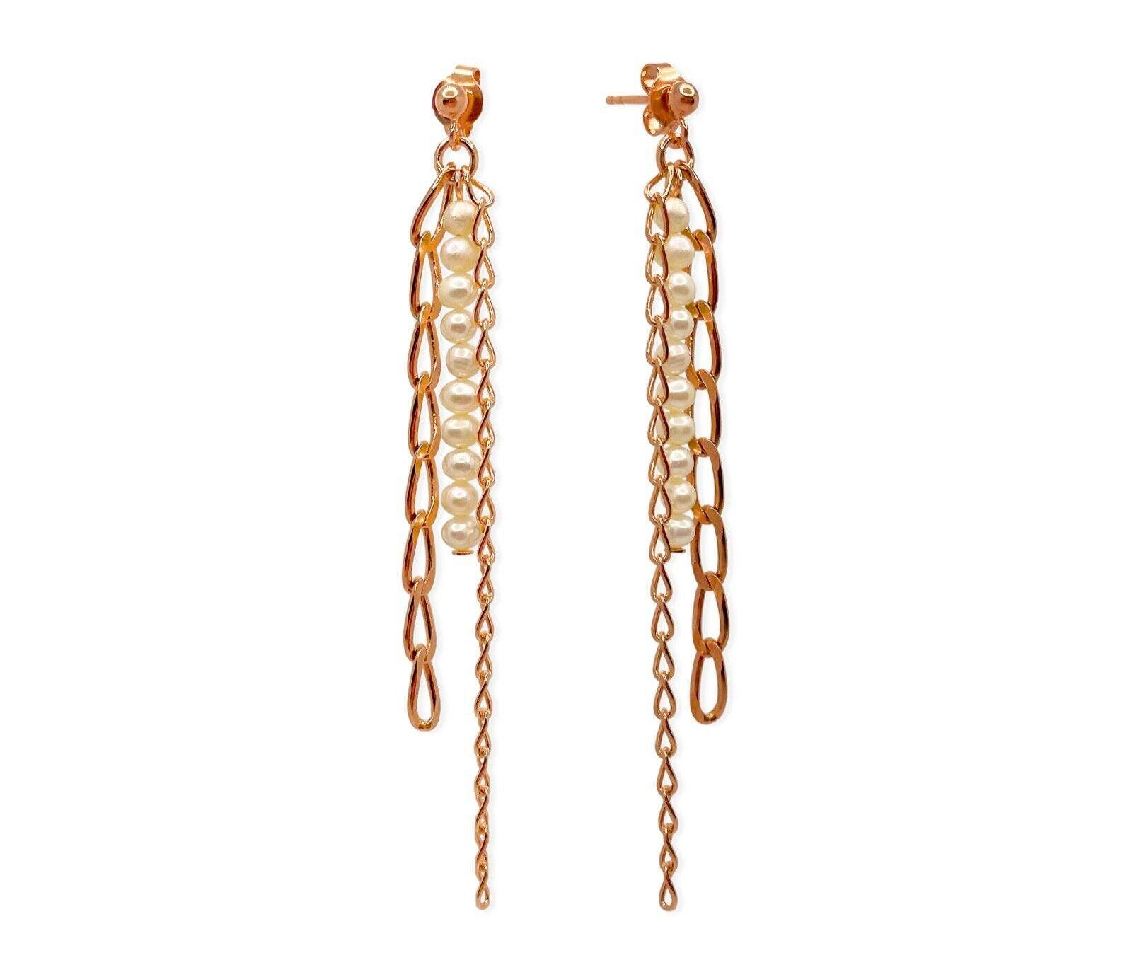 Lange Rosegold 925 Silber Ohrringe Mit Weißen Zuchtperlen Lange Rosegold 925 Silber Ohrringe Mit Weißen Zuchtperlen von HeliadenJewellery