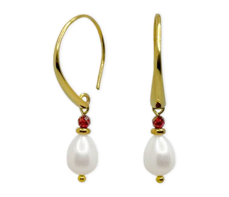 Vergoldete 925 Silber Creolen Mit Granatsteinen Und Süsswasserperlen von HeliadenJewellery