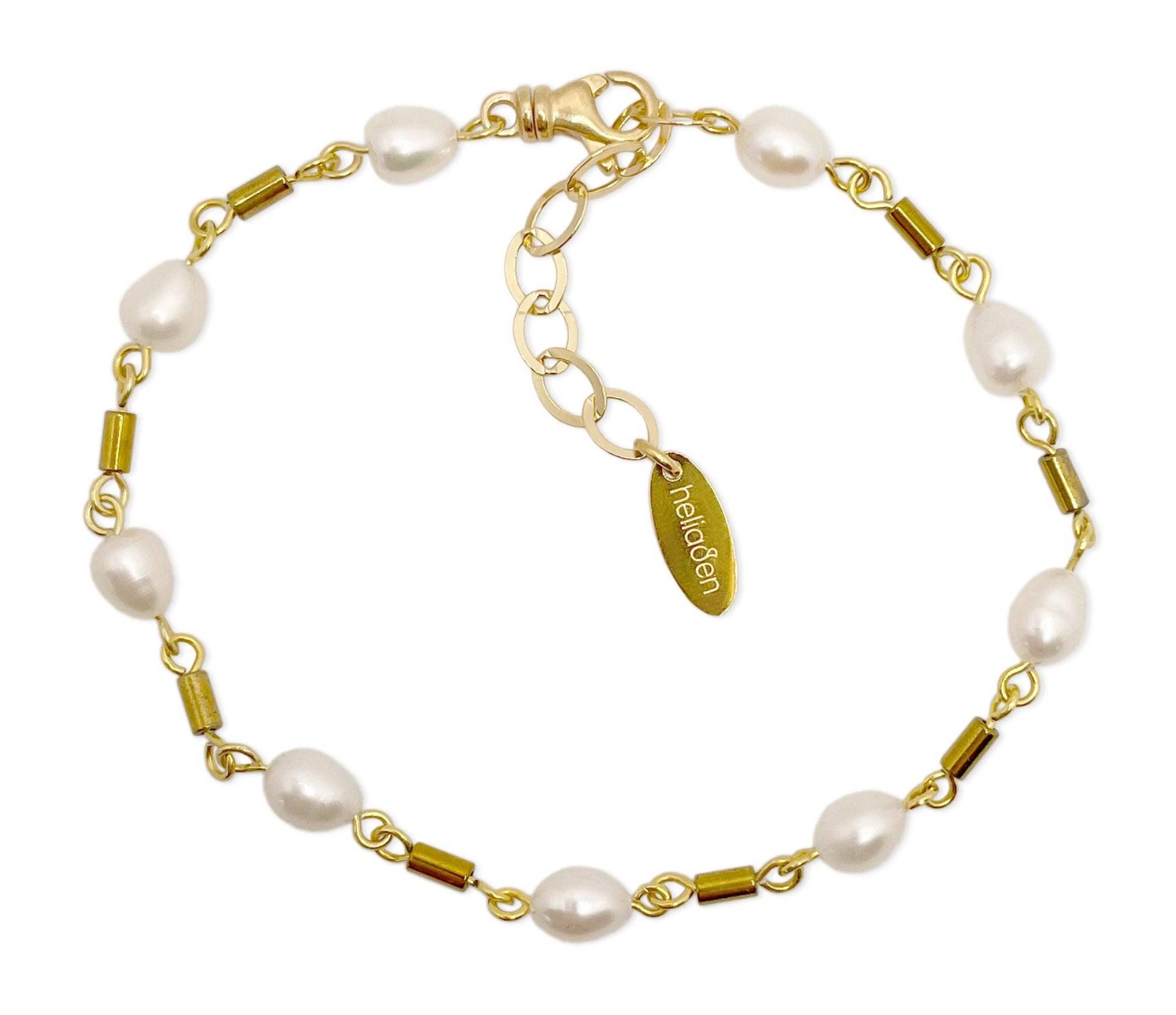 Vergoldetes 925 Silber Armband Mit Hämatit Und Zuchtperlen Vergoldetes 925 Silber Armband Mit Hämatit Und Zuchtperlen von HeliadenJewellery