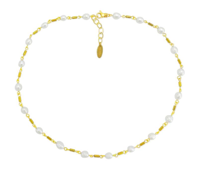 Vergoldetes 925 Silber Collier Mit Hämatit Und Weißen Zuchtperlen von HeliadenJewellery