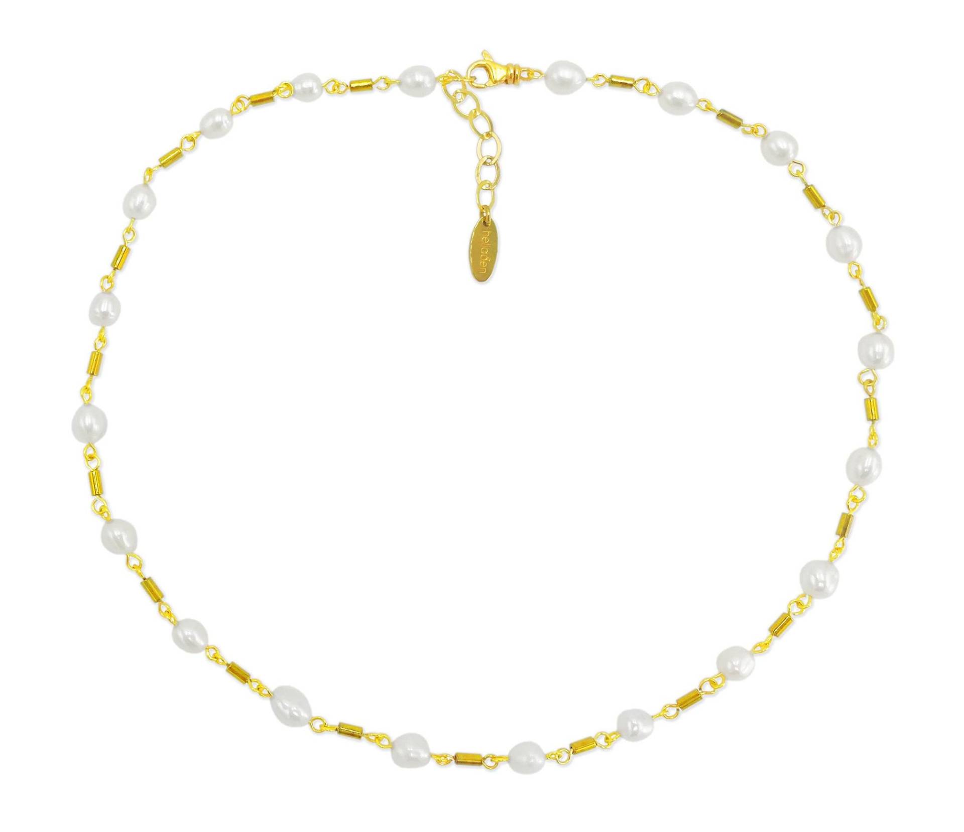 Vergoldetes 925 Silber Collier Mit Hämatit Und Weißen Zuchtperlen Vergoldetes 925 Silber Collier Mit Hämatit Und Weißen Zuchtperlen von HeliadenJewellery