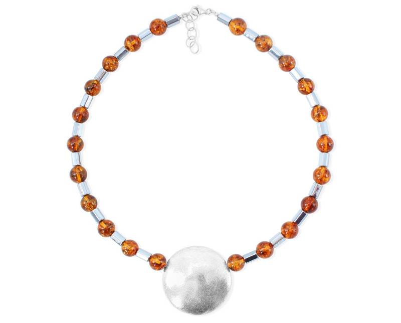 Bernstein Collier Mit 925 Silber Diskus von HeliadenJewellery