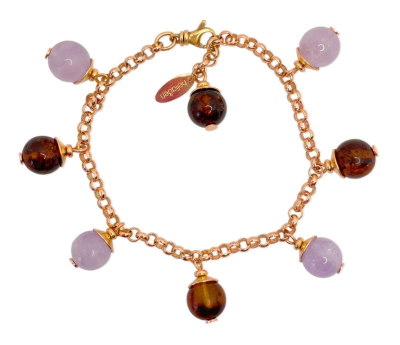 Bernstein Und Amethyst Ketten-Armband Mit Rosegold 925 Silber von HeliadenJewellery