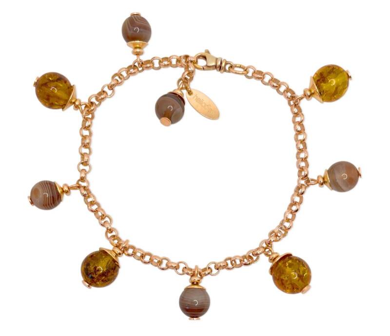 Bernstein Und Botswanaachat Ketten-Armband Mit Rosegold 925 Silber Bernstein Und Botswanaachat Ketten-Armband Mit Rosegold 925 Silber von HeliadenJewellery