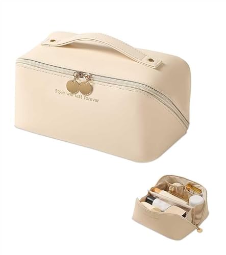 Heliar Reise-Make-up-Tasche mit großer Kapazität für Damen – wasserdichter und leicht zu reinigender Kosmetik-Organizer mit Pinselhalter, weit geöffneter, tragbarer Reise-Kulturbeutel, Beige, Medium Heliar Reise-Make-up-Tasche mit großer Kapazität für Damen – wasserdichter und leicht zu reinigender Kosmetik-Organizer mit Pinselhalter, weit geöffneter, tragbarer Reise-Kulturbeutel, Beige, Medium von Heliar