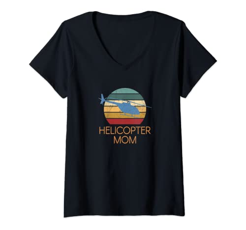 Damen Retro Vintage Hubschrauber Mama T-Shirt mit V-Ausschnitt von Helicopter Mom Designs