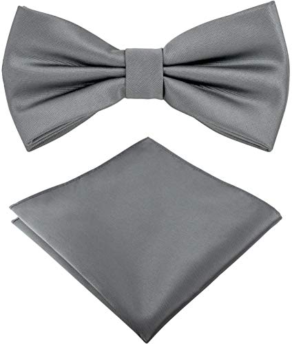 Helido Fliege für Herren mit Einstecktuch, 12 verschiedenfarbige Accessoires-Sets passend zu Hemd und Anzug oder Smoking + Geschenkbox (Silbergrau) von Helido