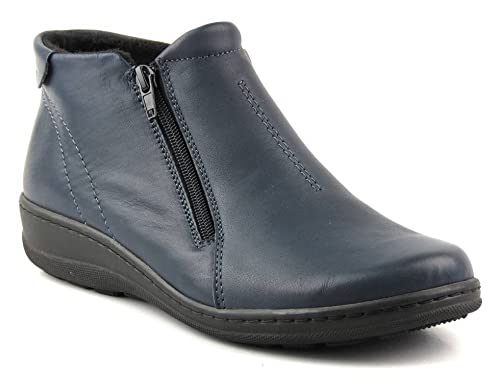 Helios Komfort 642 Damenstiefel, Größe 37, Elegant, weibliche Form, mit doppeltem Reißverschluss, Naturleder, 3cm Sohle, Dunkelblau, Hochwertige Qualität, Haltbar von Helios Komfort