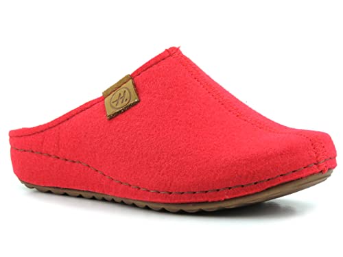 Helios Komfort Filz Damen Hausschuhe mit Leder Einlegesohle Flache Sohle mit Shock Absorber System Weiche Warme Pantoffeln Hausschuhe Rot Größe 41 von Helios Komfort