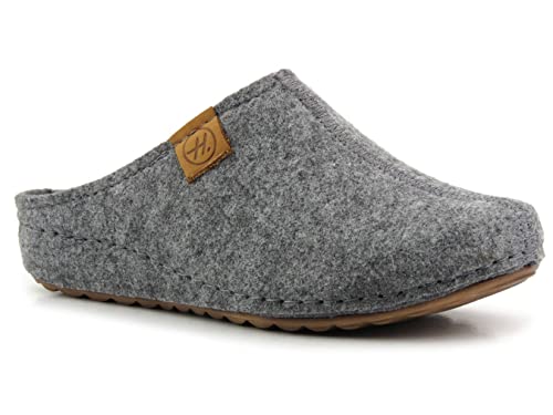 Helios Komfort Filz Damen Hausschuhe mit Ledereinlage Flache Sohle mit Dämpfungssystem Weiche Warme Pantoffeln Hausschuhe Grau Größe 41 von Helios Komfort