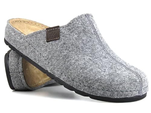 Helios Komfort Filz Herren Hausschuhe mit Ledereinlage Flache Sohle mit Dämpfungssystem Weiche Warme Pantoffeln Hausschuhe Grau Größe 40 von Helios Komfort