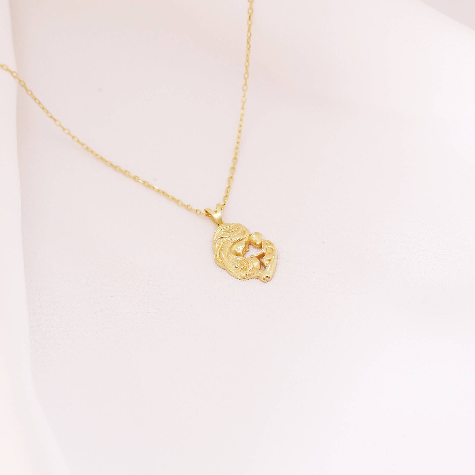 14K Gold Mutter Und Baby Halskette, 18K Mama Neugeborenes Geschenk Für Mama, Babyparty Geschenk, Muttertagsgeschenk, Geburtstagsgeschenk von HeliosGoldJewelry