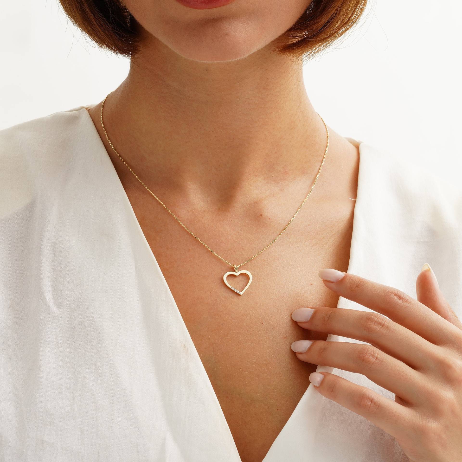 Gold Diamant Herz Halskette, Cz Anhänger, 14K Herzförmige Liebe Offenes Jahrestag Geschenk Für Frauen von HeliosGoldJewelry