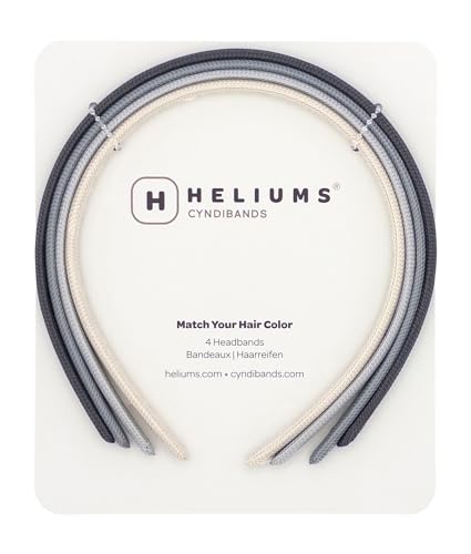 Heliums Dünne Stirnbänder für Damen – 8 mm, stilvolle Haarbänder für Damen und Mädchen, 4 Stück, vermischt sich mit der Haarfarbe (Dunkelgrau, Hellgrau, gebrochenes Weiß) von Heliums