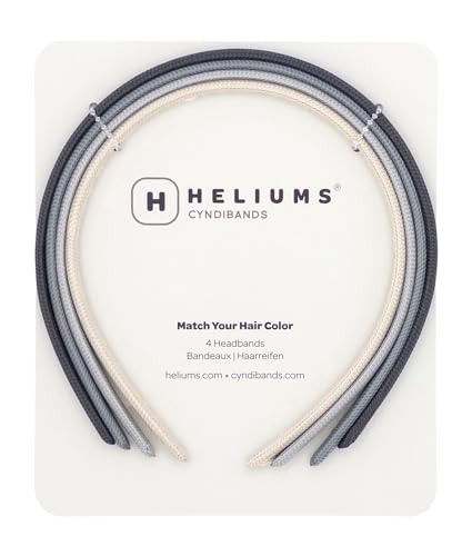 Heliums Dünne Stirnbänder, 8 mm, schmale Haarbänder für Damen und Mädchen, 4 Stück, passt zu Haarfarbe (Dunkelgrau, Hellgrau, gebrochenes Weiß) von Heliums
