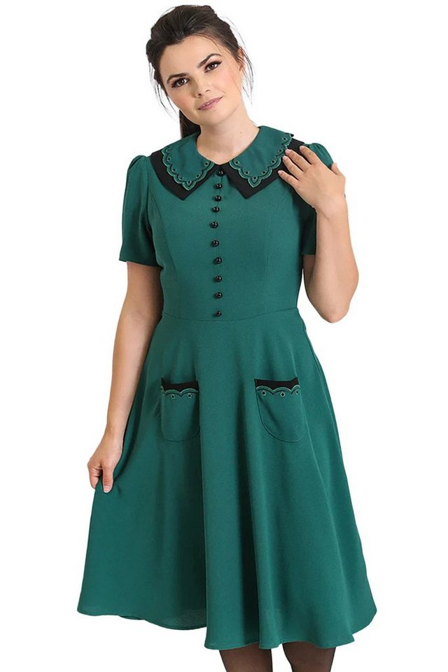 Hell Bunny A-Linien-Kleid Emily Dress Grün Retro Bubikragen 50s von Hell Bunny