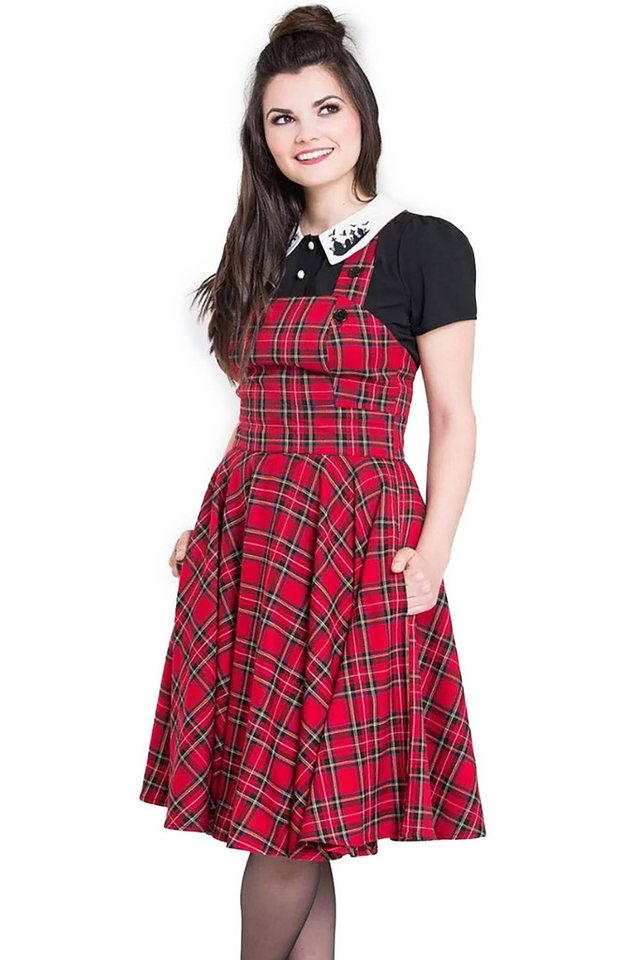 Hell Bunny A-Linien-Kleid Irvine Pinafore Dress Tartan Rot Retro Vintage Schürzenkleid Latzrock von Hell Bunny