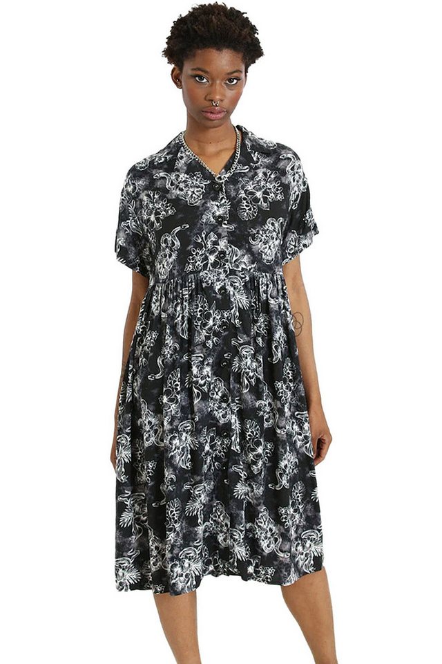 Hell Bunny A-Linien-Kleid Kasumi Gothic Tattoo Print Blusenkleid von Hell Bunny