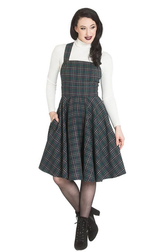 Hell Bunny A-Linien-Kleid Peebles Pinafore Dress Tartan Grün Retro Vintage Schürzenkleid Latzrock von Hell Bunny