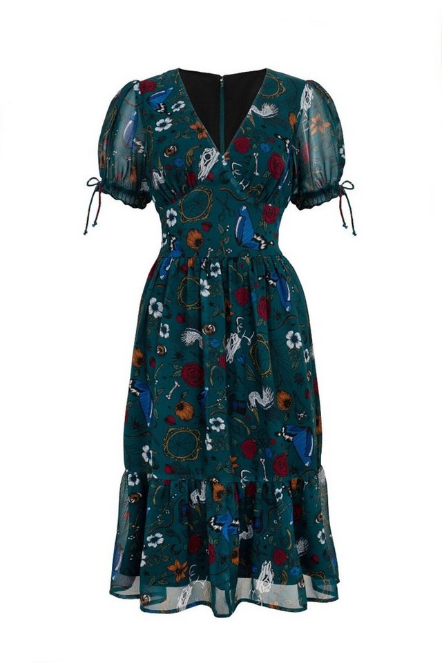 Hell Bunny A-Linien-Kleid Sianna Midi Dress Teal Vintage Retro Blumen Druck von Hell Bunny