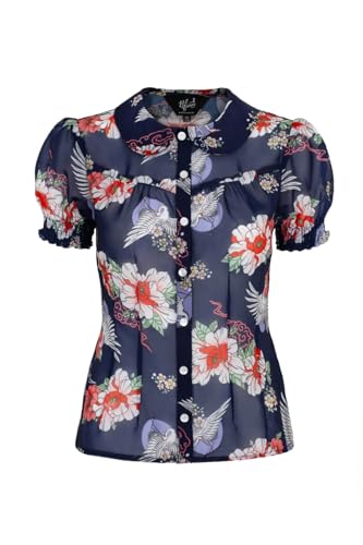 Hell Bunny Bluse Misa Navy Blau Retro Vintage Oberteil Blumen Kranich Print Bubikragen, Größe:S Hell Bunny Bluse Misa Navy Blau Retro Vintage Oberteil Blumen Kranich Print Bubikragen, Größe:S von Hell Bunny